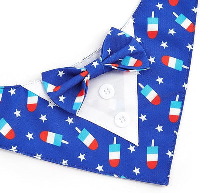 Tuxedo Dog Collar for Wedding Engagement and Birthday, Formal Dog Bandana Collar Costume with Bow Tie and Adjustable Buckle,Suitable for Small Medium Large Dog. (Blue Star, XL)