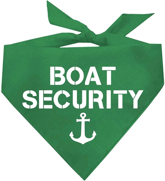 Boat Security Dog Bandana | 100% Cotton Adjustable Triangle | Made in USA | Boat Lover | Captain | Beach | Lake | Funny Outfit Prop Photoshoot | Green, X-Small (243)