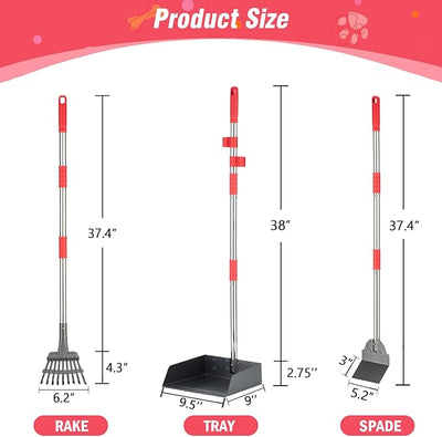 FUSBUNTY Dog Pooper Scooper Set, Pooper Scooper for Dog, Heavy Duty Stainless Steel Rake with Extra Large Tray & Spade No Bending Clean Up for Pet Waste Removal, for Grass, Dirt Or Gravel.
