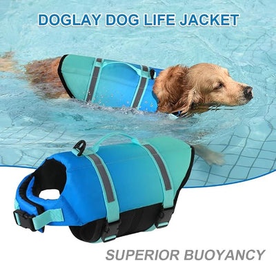 Doglay Dog Life Jacket, Life Vest for Swimming and Boating, Adjustable Puppy Life Jacket with Reflective Stripes, Superior Buoyancy Pet Swimming Vest for Small Medium and Large Dogs