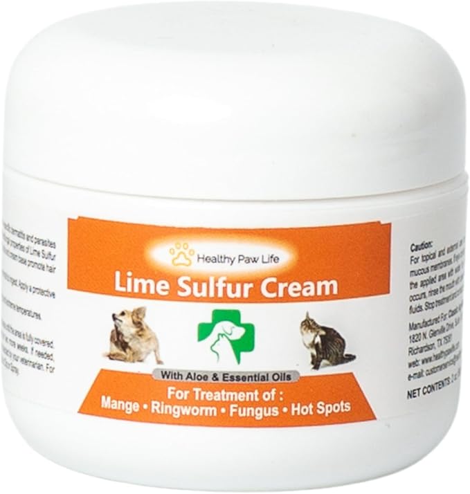 Healthy Paw Life Lime Sulfur Cream – Fast-Acting Mange, Ringworm & Itch Relief for Dogs, Cats, Horses, Livestock | Soothes Hot Spots, Redness & Dermatitis | Gentle, Safe, and Effective (2 oz)