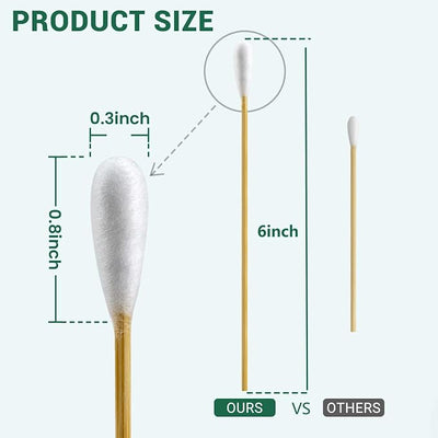 Large Cotton Swabs for Dog Ears Cleaning, Big Cotton Balls with 6 inch Bamboo Handles, 200PCS in Storage Box