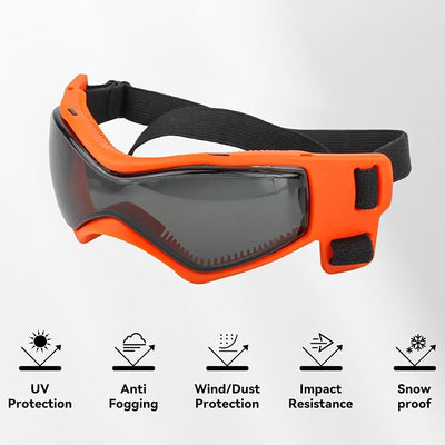 Enjoying Dog Sunglasses Medium Breed, Dog Goggles UV Protection, Cycling Eye Protection for Medium-Small Dogs, Outdoors Breathable Windproof Dustproof Anti-Fog, Adjustable Straps, Cool Orange
