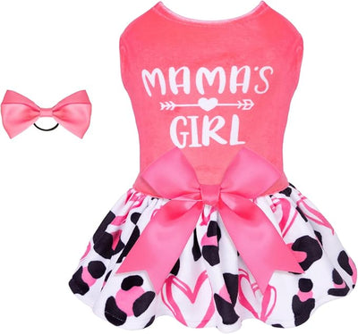 CuteBone Dog Dresses Velvet Mama's Girl Small Dogs Clothes Onesie Pet Apparel Girl Puppy Skirt with Bow Hair Rope