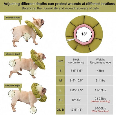 H HIDREAM Dog Cone Collar Stress-Free Recovery Cone Alternative: Adjustable Depth & Diameter for Wide-Neck Dogs (Pugs, Bulldogs, Bullies) Green Flower XL-B