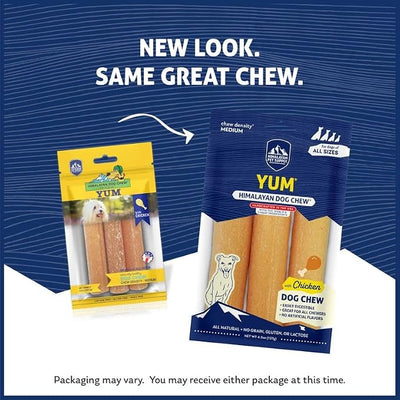 Himalayan Dog Chew Yak Cheese Dog Chews, Lactose Free & Grain Free, USA Made, for All Dog Breeds, Medium Density Cheese Chew, Resealable Pouch with 3 YUM Treats, Chicken Flavor