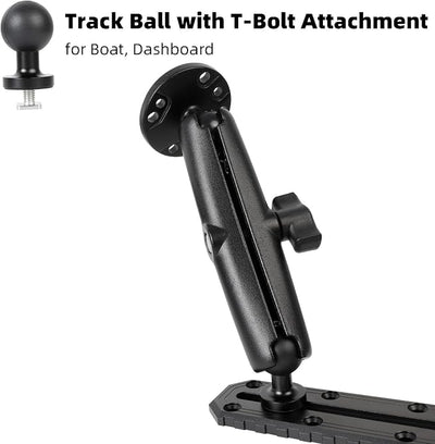 Fish Finder & 1" Ball Mount with Aluminum Long Arm, AMPS Round Plate for RAM Mounts/GPS/Boats/Vehicle, T-Bolt Attachment for Track Systems, Compatible with Humminbird, Raymarine