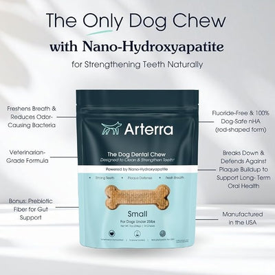 Arterra Pet Science Dental Chews for Dogs with Nano-Nydroxyapatite, 14Count | Dog Dental Chews for Stronger Teeth and Gums, Fight Plaque, Freshen Breath, Support Gut, For Small Dogs (Under 25 Pounds)