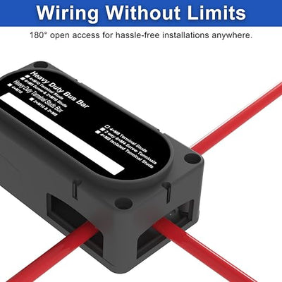 Heavy Duty Bus Bar 300A 12V Power Distribution Block with 5/16" (M8) 4-Posts Terminals Block with Cover for Automotive, Marine, Battery System (Black)