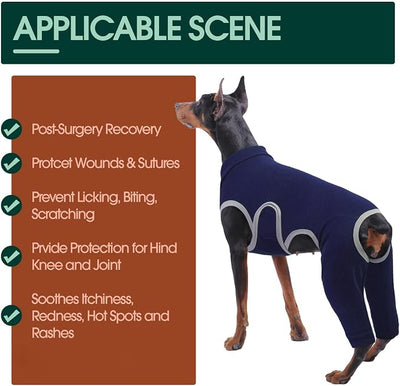 Kuoser Dog Surgery Recovery Suit, Professional Dog Surgical Suit for Back Legs, Soft Dogs Recovery Sleeve to Prevent Licking Biting Wounds, Dogs Onesie After Surgery Elbow Protector, Blue M