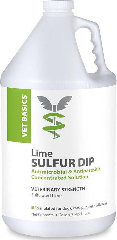 Vet Basics Lime Sulfur Dip – Skin Itch Relief Concentrated Antimicrobial & Antiparasitic Solution for Dogs, Cats, Puppies, Kittens & Horses, Helps Manage Ringworm, Mange, Skin Irritation, 1 Gallon