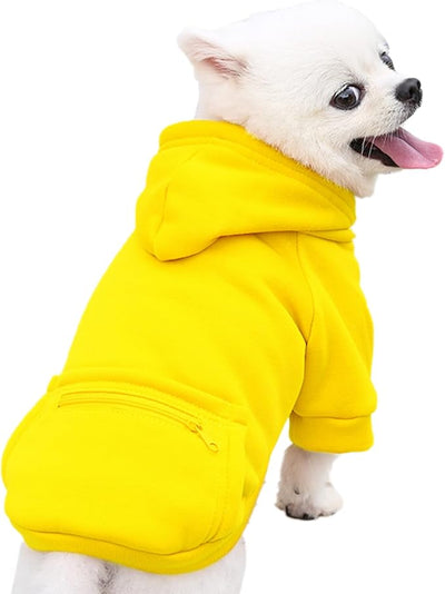 Jecikelon Dog Hoodies for Small Dogs with Zipper Pocket, Soft Fleece Puppy Clothes with Rope Hat, Warm Winter Outfits Cold Weather Coats, Cute Sweatshirt Chihuahua Costume (XX-Small, Y02-Yellow)