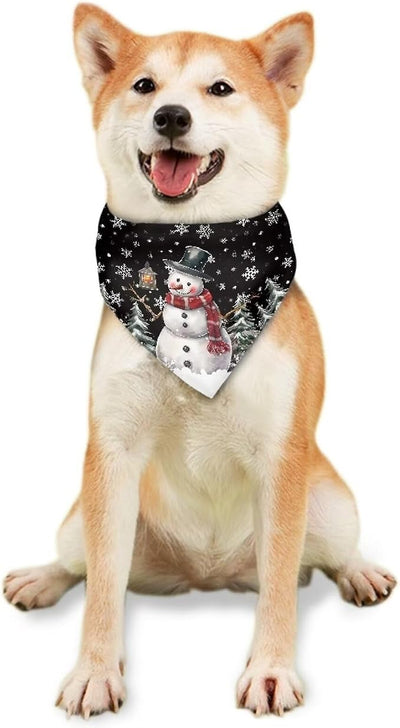KEIAHUAN Christmas Pet Bandana Cartoon Snowman Dog Scarf Washable Adjustable Reversible Holiday Scarves Xmas Pet Accessories
