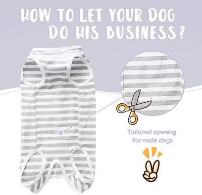 Dog's Recovery Suit Post Surgery Shirt for Puppy, Small Dog Surgical Recovery Suit for Female Male Dogs, Dog Onesie Protect Surgical Wound(Grey White Stripe-s)