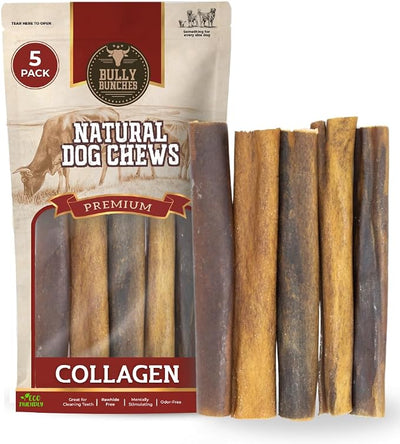Bully Bunches Premium (6" Collagen - 5 Pack) Beef Chews for Dogs – All-Natural, Long-Lasting Dental Treats, Protein-Rich, Grain-Free, Healthy Digestive Support for Dogs