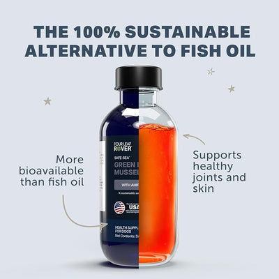 FOUR LEAF ROVER Safe-Sea - Green Lipped Mussels for Dogs with Ahiflower Oil and Astaxanthin - Sustainable Alternative to Fish Oil - for Healthy Skin & Joints - Veterinarian Formulated