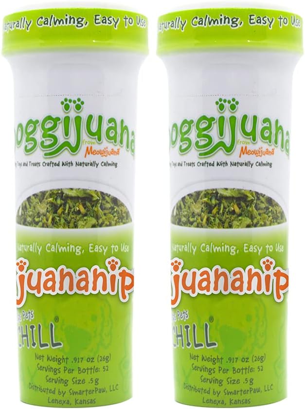 Doggijuana Juananip™ Refill Bottle (2-Pack) | Hand Harvested Organic Ground Catnip for Dogs | Naturally Calming Support for Anxiety, Stress | Grown in North America