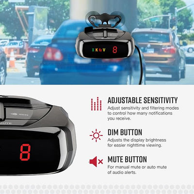 Cobra RAD 380 Laser Radar Detector + OBDII Power Cord Bundle – Long Range Detection, LaserEye Front and Rear Detection, IVT Filtering, Adjustable Sensitivity, Digital Signal Processing, Black