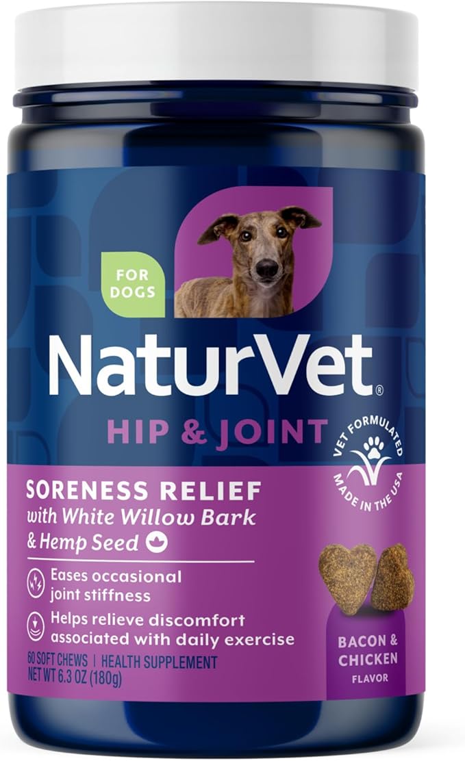 NaturVet Hemp Aches & Discomfort Plus Hemp Seed for Dogs, 60 ct Soft Chews, Made in The USA