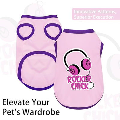 Color-Blocked Dog Tank Top with Playful Heat Transfer Designs – Lightweight Polyester Shirt for Small,MediumDogs, Perfect for Casual Outings.Rocker Chick Light Pink XS