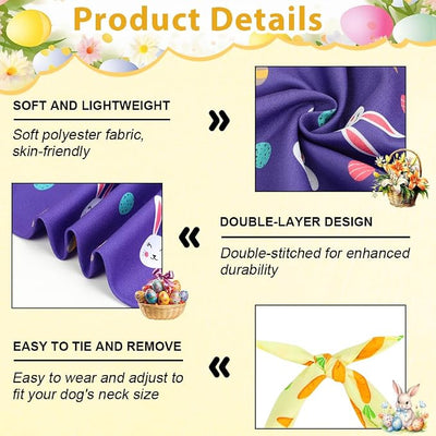 Vivifying Easter Dog Bandanas - 2 Pack Festive Pet Accessories with Cute Bunny and Carrot Patterns, Perfect for Easter Celebrations (Large, Purple & Yellow)