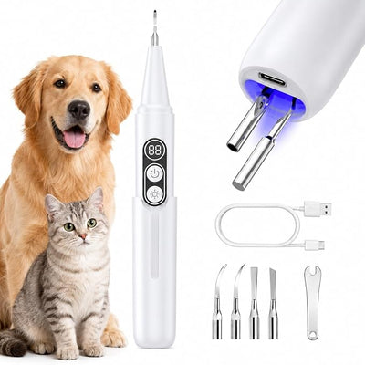 Dog Plaque Remover with UV Sanitizing Chamber,6 Modes,Waterproof | Built-in UV Sanitizing Storage Chamber,Stores & Sanitizes Metal Tips After Use,6 Cleaning Modes for Different Needs