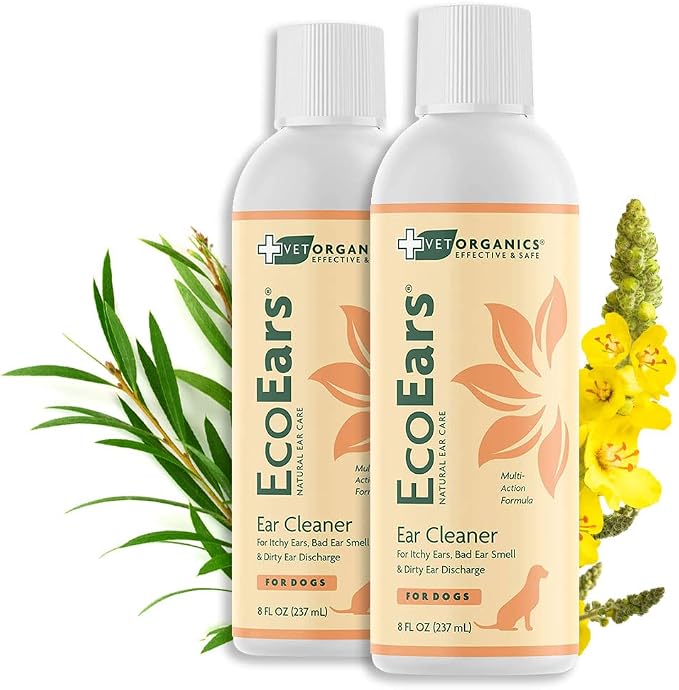 Vet Organics EcoEars Dog Ear Cleaner – Natural Formula for Odor & Wax Buildup – Gently Cleans Dog Ears – 8 oz 2pack