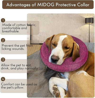 MIDOG Inflatable Dog Cone, Soft Donut Recovery Collar Alternative After Surgery to Help Prevent Licking, Comfy E Collar with Neck Pillow Design, Rose, M
