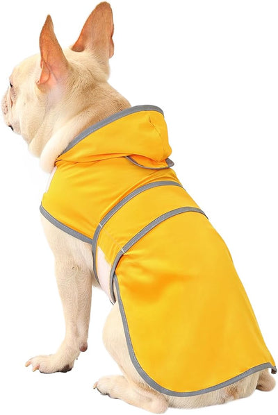 Dog Raincoat for Medium Dogs Waterproof Jacket Hooded Rain Coats with Reflective Strips Leash Hole & Poncho Adjustable Fit (Yellow,M)