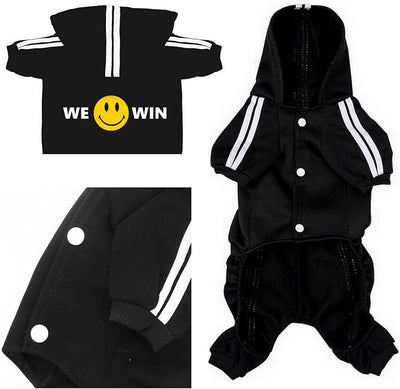 Weowin Pet Outfit - Cute Dog Hoodie Tracksuit Sweater Winter Clothes Pajamas Jumpsuit 4-Legs Black for Puppy Small Medium Large Dogs Girl or Boy (3X-Large)