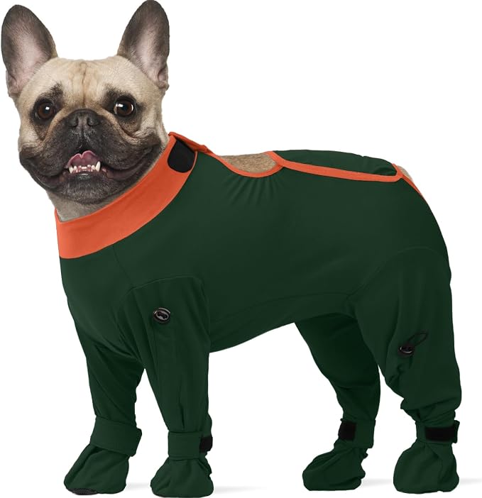 ROZKITCH Post-Surgery Dog Recovery Suit with Feet Covered, Anti-Licking Bodysuit for Dogs, Neuter & Spay Recovery Shirt, Full Coverage Surgical for Medium Dogs, Cone Alternative Four-Sleeve Green L