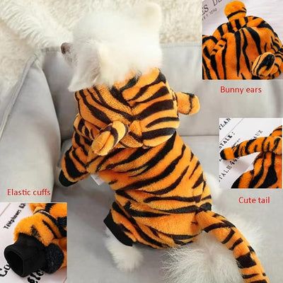 Dog Tiger Halloween Costume Cat Hoodies with Bunny Ears and Tail Puppy Warms Hooded Coat Pet Winter Clothes for Small Medium Dogs Kitten Kitty (Orange, X-Large)