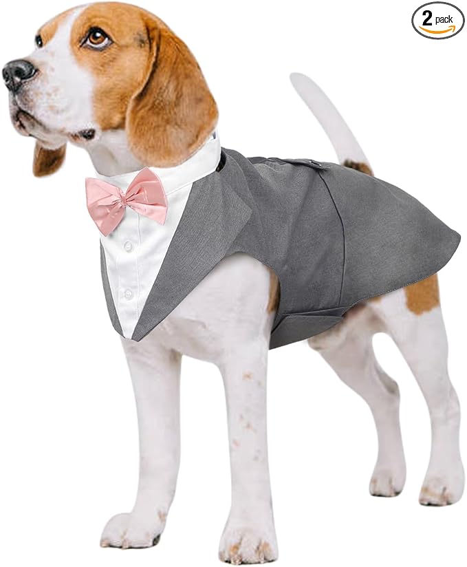 Kuoser Dog Tuxedo Dog Suit and Bandana Set, Dogs Tuxedo Wedding Party Suit, Doggy Prince Bow Tie Shirt Formal Pet Wedding Attire for Large Medium and Small Dogs Golden Retriever Samo Bulldogs