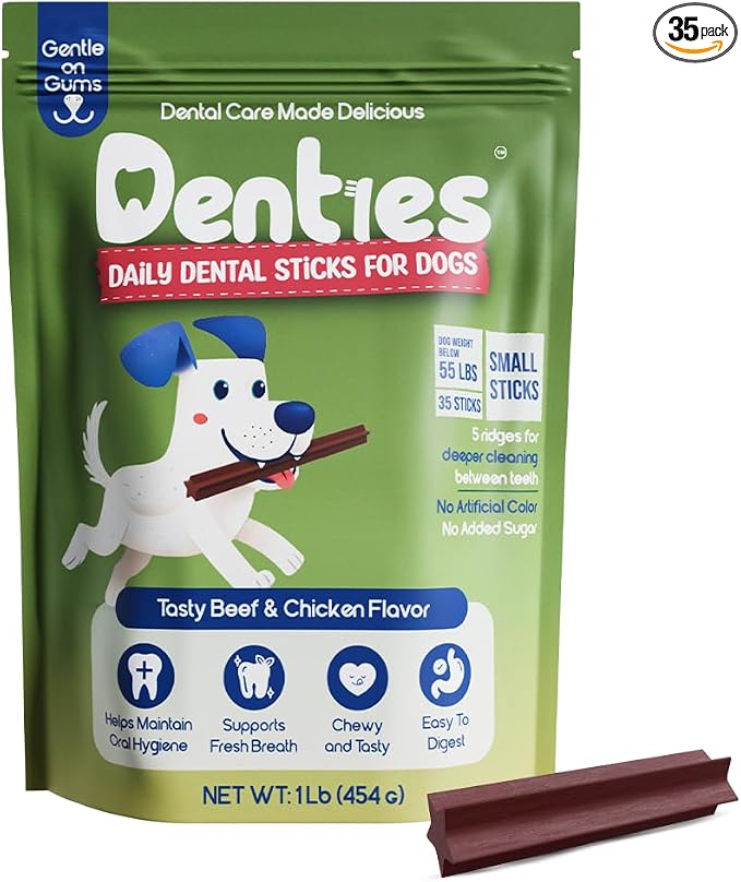 Dental Chews for Dog, Dental Sticks for Small Dogs (up to 22 lbs) – Vet-Recommended Teeth Cleaning Treats, Fresh Breath, Plaque & Tartar Control, Chicken & Beef – 16 oz, 35 Treats