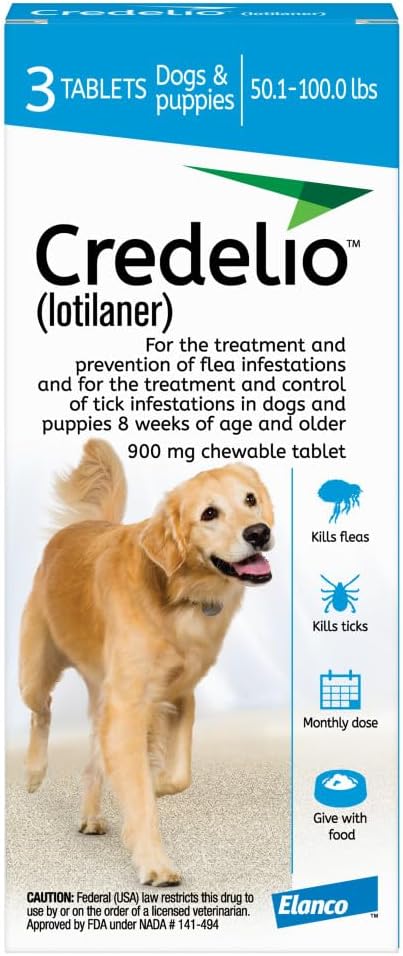 Credelio Tick & Flea Infestation Prevention and Treatment for Dogs 50.1-100 lbs. | 3-Month Supply