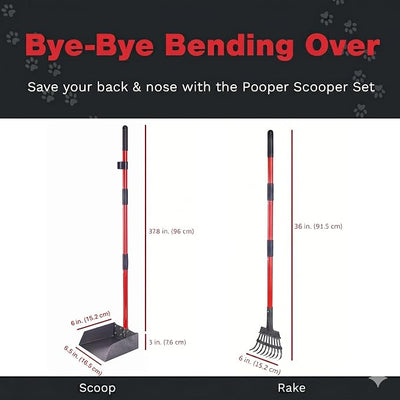 Pawler Pooper Scooper for Large Dogs and Small Dogs, Metal Poop Scooper Set with Long Handle Rake and Heavy Duty Tray for Yard, Grass, Dirt or Gravel, Heavy Duty Aluminum Poop Picker Upper