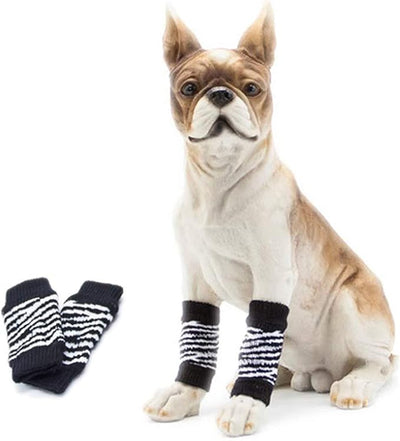 ROZKITCH 4PCS Dog Elbow Protector, Cheetah Leg Warmer Elbow Wrap, Leg Sleeve to Stop Licking, Pet Elastic Knitted Breathable Protective Socks for Chihuahua, Yorkshire Terrier Black M