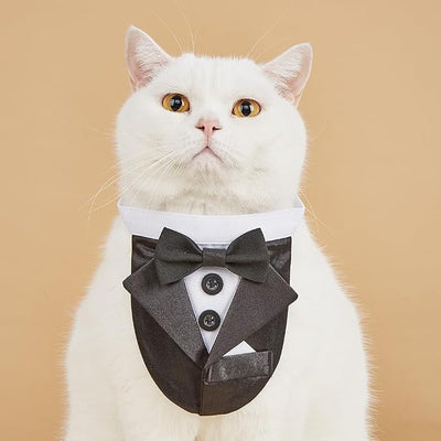 Tuxedo Dog Collar for Wedding Engagement and Birthday, Formal Dog Bandana Collar Costume with Bow Tie and Adjustable Buckle,Suitable for Small Medium Large Dog. (Black 2, L)
