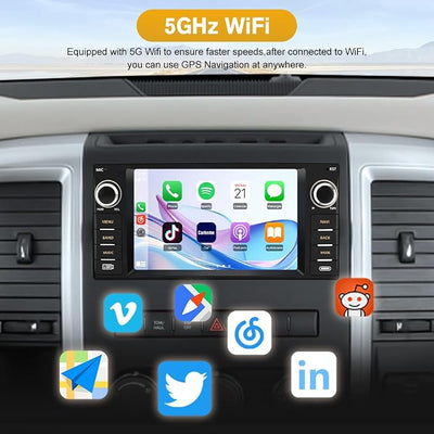 Junsun Car Radio Stereo for Dodge Ram 1500 2500 3500 2009 2010 2011 2012 Avenger Challenger 2008 2009 2010 2011 2012 2013 2014, 7 Inch Touch Screen with Wireless CarPlay Android Auto Backup Camera