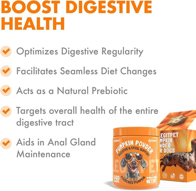 Pumpkin Powder for Dogs Digestive & Stool Support Fiber Blend with Pumpkin, Pumpkin Seed & Apple Helps Support Firm Stool, Gut Health & Regular Digestion 60 Scoops