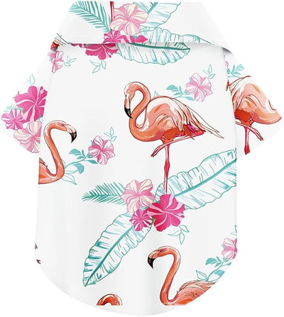 Hawaiian Dog Shirt – Lightweight and Breathable Summer T-Shirt with Tropical Prints, Fun Beach Outfit for Small, Medium, and Large Dogs, Perfect for Hot Days and Outdoor Vacation.Flamingo L