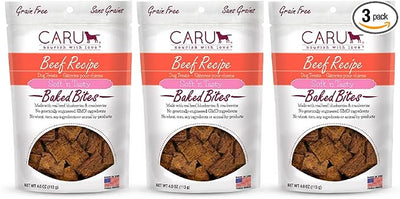 Caru - Soft n’ Tasty Baked Bites - Beef Bites Dog Treats - Flavorful Training Treats - 4 oz Bags - Pack of 3