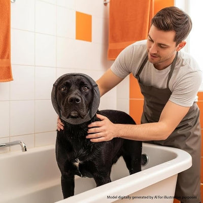 Swimming Waterproof Dog Ear Caps Dog Ear Covers for Bath Pet Shower Ears Gray Muffs for Bath for Grooming -Size L: Head Circumference 15.75"-23.62"