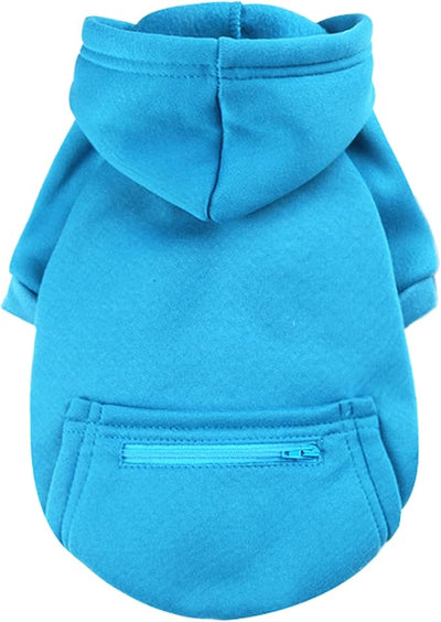 Jecikelon Dog Hoodies for Small Dogs with Zipper Pocket, Soft Fleece Puppy Clothes with Rope Hat, Warm Winter Outfits Cold Weather Coats, Cute Sweatshirt Chihuahua Costume (X-Small, Y02-Blue)