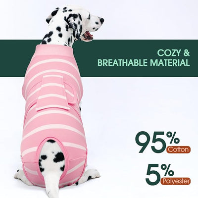 Kuoser Dog Surgery Recovery Suit, Soft Breathable Dog Recovery Suit for Female Spay Male Nueuter, Anti Licking Puppy Onesie Pet Surgical Suit for Dogs Abdominal Wounds Skin Disease, Pink Strips S