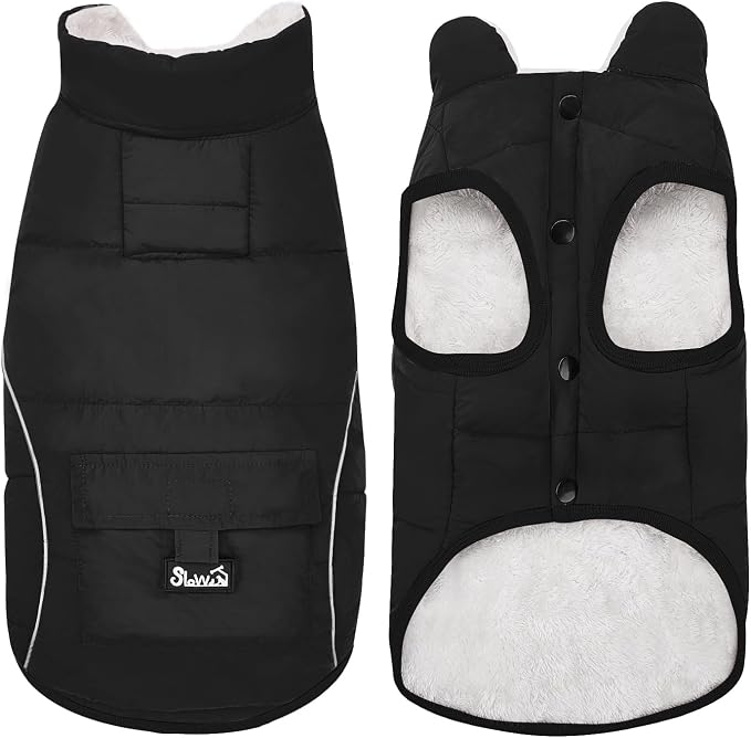 SlowTon Dog Coat - Warm Dog Winter Coat Waterproof, Reflective Winter Jacket with Pocket, Puppy Fleece Vest Pet Apparel Cold Weather Clothes for Small Medium Large Dogs Boy Girl (Black, XS)