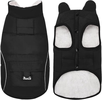 SlowTon Dog Coat - Warm Dog Winter Coat Waterproof, Reflective Winter Jacket with Pocket, Puppy Fleece Vest Pet Apparel Cold Weather Clothes for Small Medium Large Dogs Boy Girl (Black, S)
