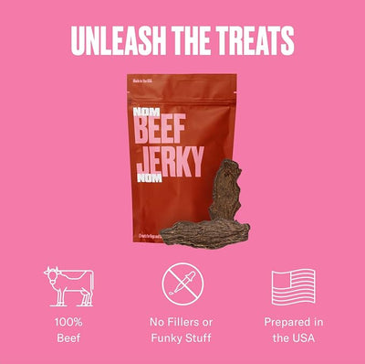 Nom Nom Beef Jerky Treats - All-Natural Dog Snacks for Training, Rewards, and Mealtime Toppers - Non-GMO, No Fillers, Preservatives or Added Ingredients - Prepared in the USA for Dogs