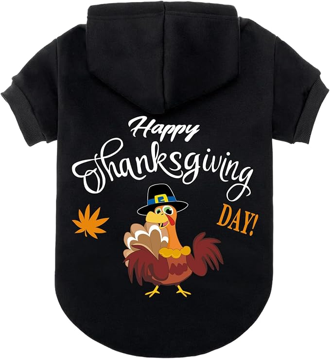 EXPAWLORER Fall Dog Hoodie-Soft and Warm Dog Sweaters, Pet Clothes Autumn Winter Coat Sweatshirt with Thanksgiving Turkey Theme Print for Puppy,Cat, Small Medium Large Dogs