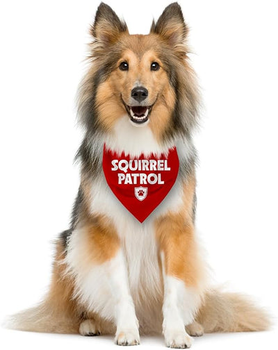 Squirrel Patrol Triangle Scarf - Funny Cute Dog Bandana for Small to Large Dogs - Red, Gift for Dog Lovers (D20)